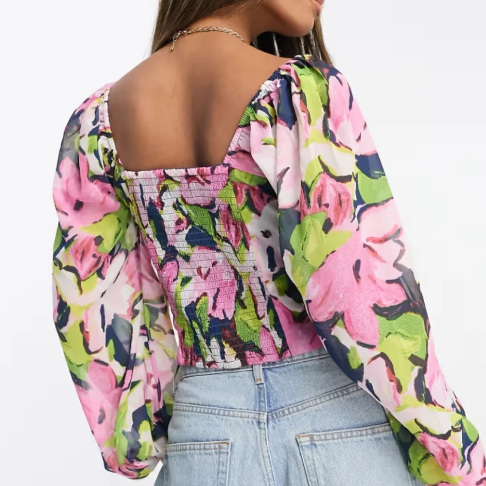 Abercrombie &‎ Fitch Floral Rouched Sweetheart Neckline Blouse Top Women Size M